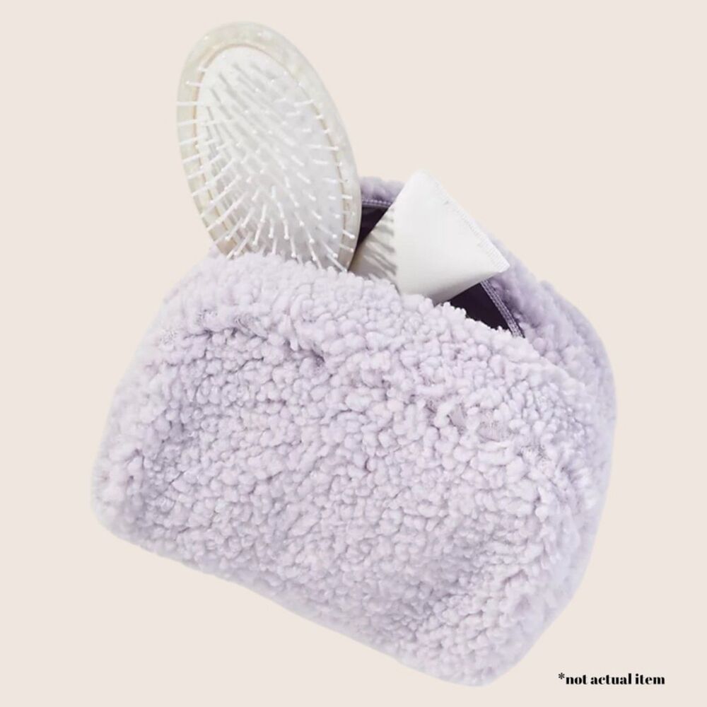 💜 ANTHRO SHERPA LOAF COSMETIC BAG LIGHT PASTEL PURPLE LAVENDER FUZZY MAKEUP